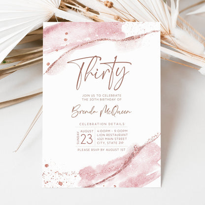 Printable 30th Birthday Invitation Template – Rose Gold Glitter Design