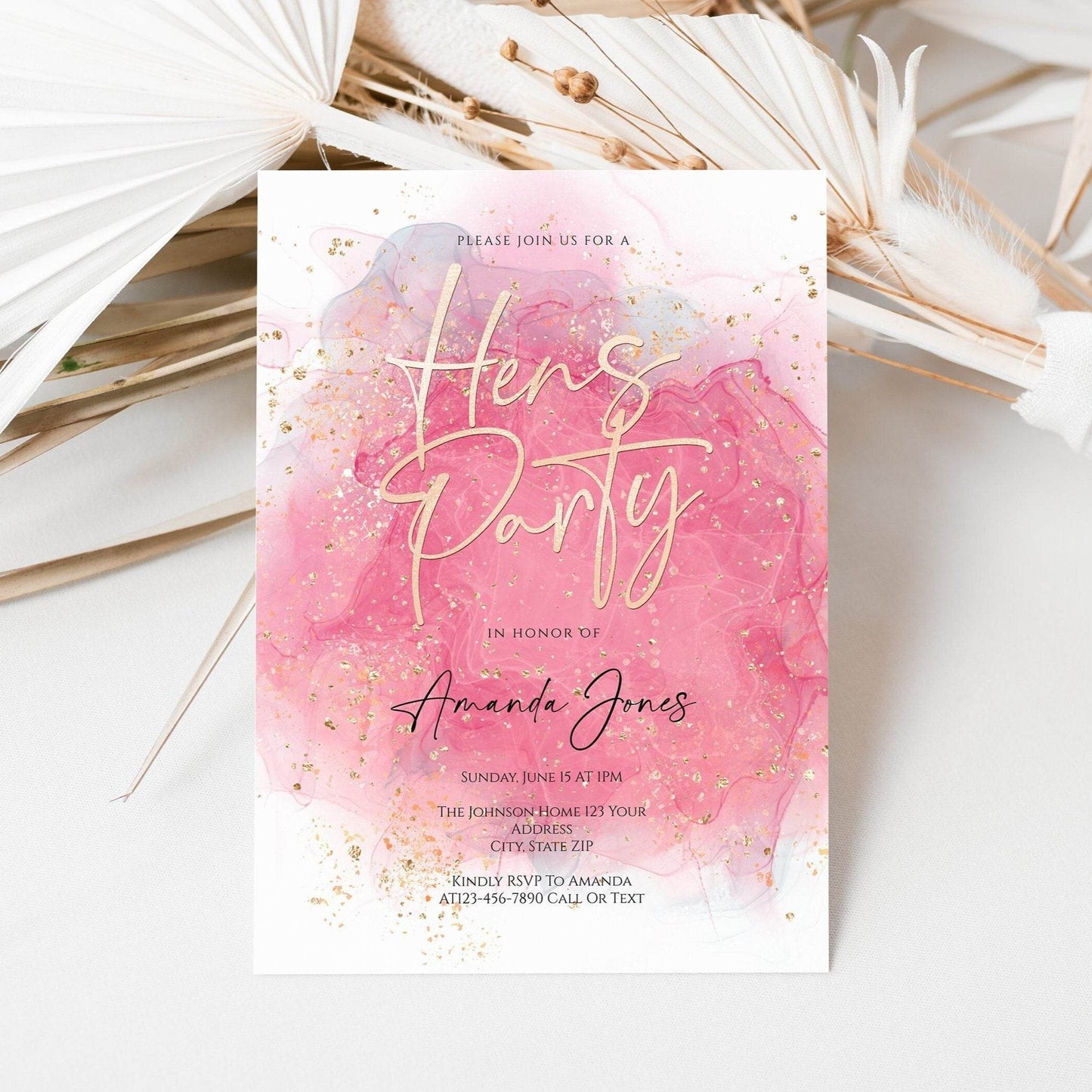 Printable Hens Party Invitation Template | Editable Watercolor Bachelorette Invite | Custom Hens Night Email or Text Message Download