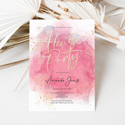 Printable Hens Party Invitation Template | Editable Watercolor Bachelorette Invite | Custom Hens Night Email or Text Message Download