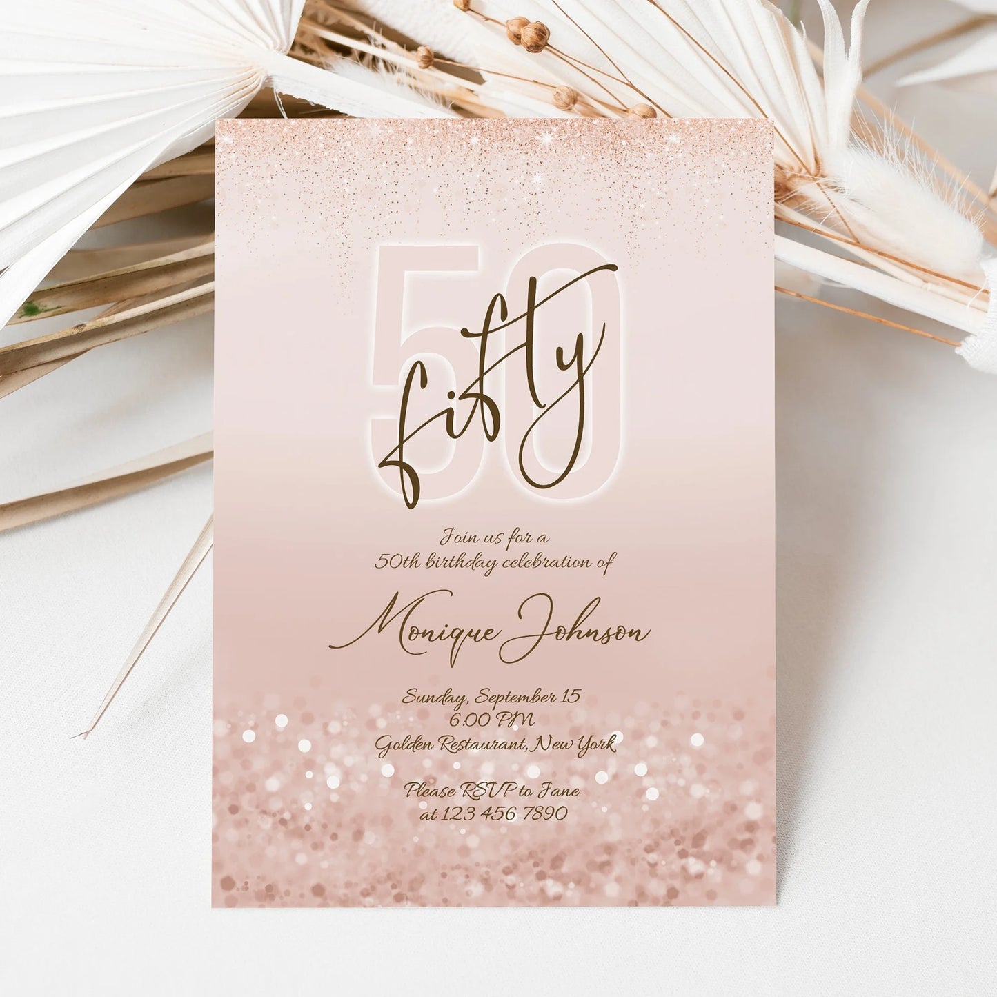 Printable 50th Fifty Birthday Invitation Template, Editable Fifty and Fabulous Birthday Invite, Ladies Surprise Dinner Evite, Birthday Card, Instant Download