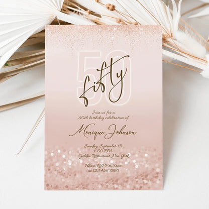 Printable 50th Fifty Birthday Invitation Template, Editable Fifty and Fabulous Birthday Invite, Ladies Surprise Dinner Evite, Birthday Card, Instant Download