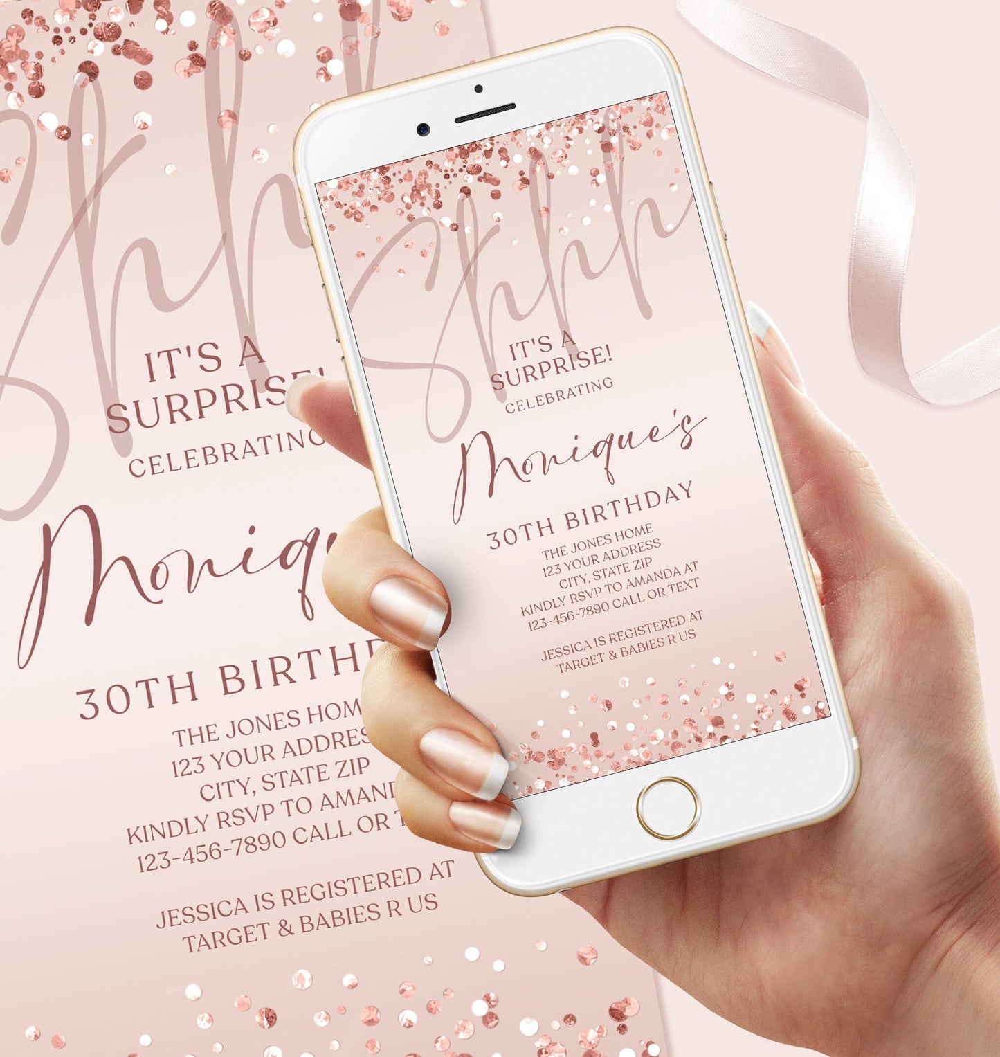 Digital Shhh it's a surprise Thirty 30th birthday text invitation template, Editable birthday invite, Electronic Surprise Phone Invitation